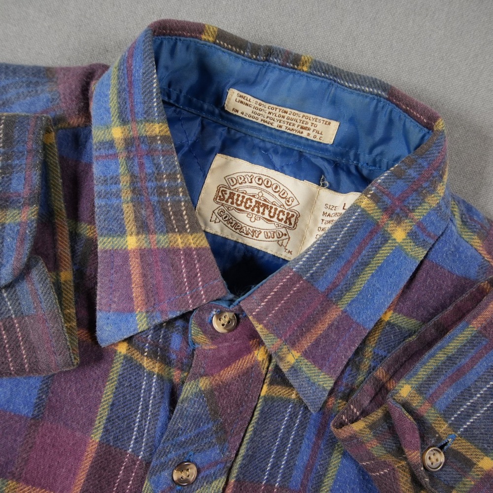 Vintage Quilted Lined Plaid Flannel Workwear Saugatuck Mens Shirt Jacket L